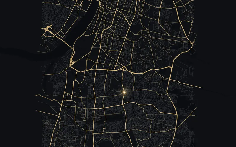 A street map of Kolkata, the river on the left, with Ballygunge marked in the south.