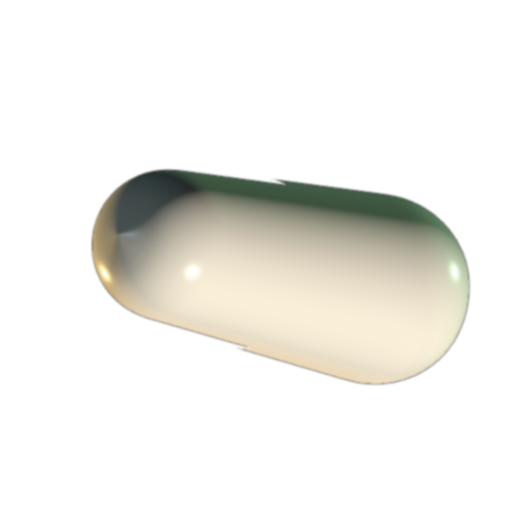 A three-dimensional model of a medicine capsule, turning slowly.